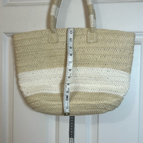 Altru Made For Good Straw Woven Tote Bag tan, and white - Picture 4 of 6
